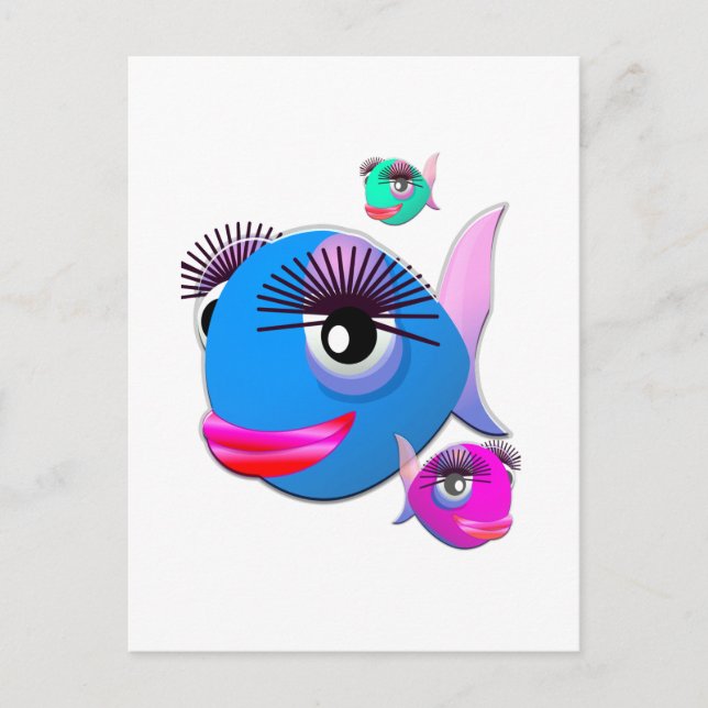 Cartoon Fish with BIg Lips and Eyelashes Postcard (Front)