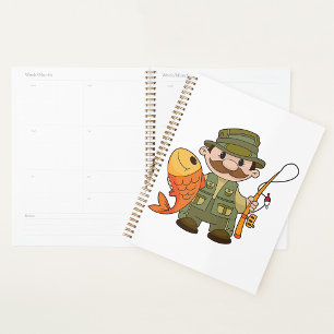 Cartoon Fisherman with Big Catch Funny Fishing  Planner