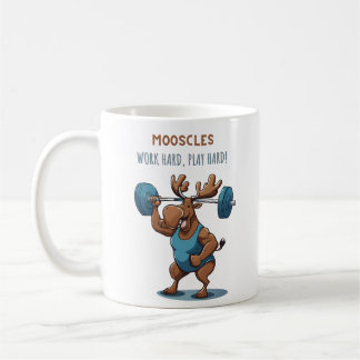 Cartoon fitness moose training with weights coffee mug