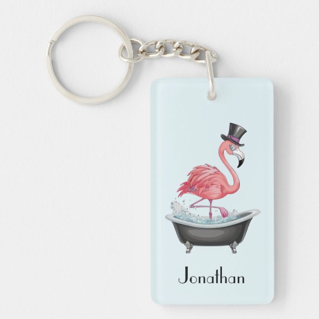 Cartoon Flamingo Personalised Key Ring (Front)