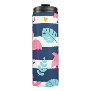 Cartoon Flamingos: Summer Tropical Vintage. Thermal Tumbler