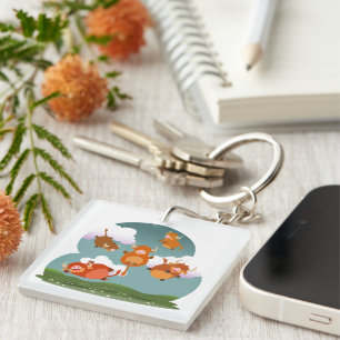 Cartoon Floating Highland Cows Acrylic Keychain