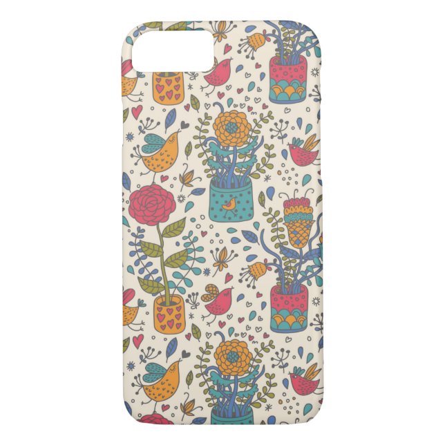 Cartoon floral pattern with birds 2 Case-Mate iPhone case (Back)