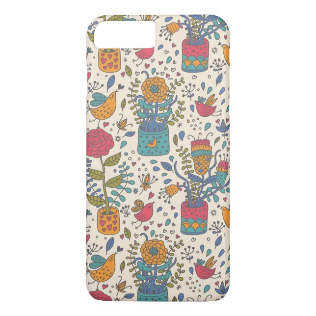 Cartoon floral pattern with birds 2 Case-Mate iPhone case (Back)