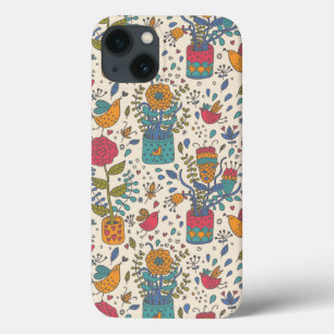 Cartoon floral pattern with birds 2 iPhone 13 case