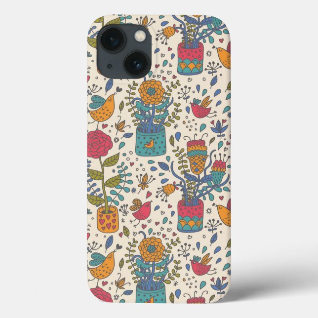 Cartoon floral pattern with birds 2 Case-Mate iPhone case (Back)