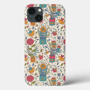 Cartoon floral pattern with birds 2 iPhone 13 case