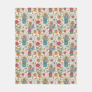Cartoon floral pattern with birds 2 fleece blanket