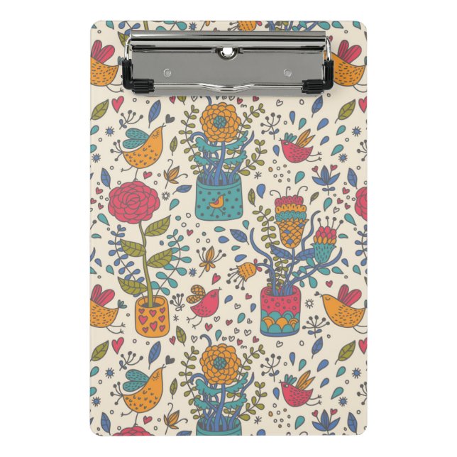 Cartoon floral pattern with birds 2 mini clipboard (Front)