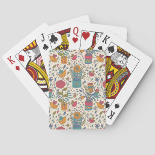 Cartoon floral pattern with birds 2 playing cards