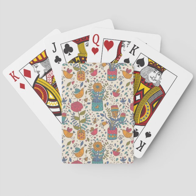 Cartoon floral pattern with birds 2 playing cards (Back)
