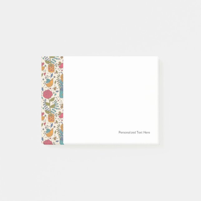 Cartoon floral pattern with birds 2 post-it notes (Front)