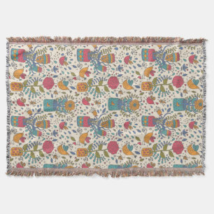 Cartoon floral pattern with birds 2 throw blanket