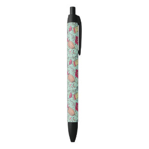 Cartoon floral pattern with birds black ink pen