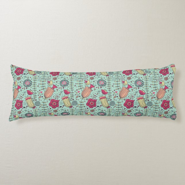 Cartoon floral pattern with birds body cushion (Front)