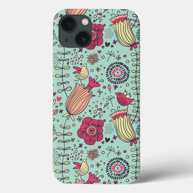 Cartoon floral pattern with birds Case-Mate iPhone case (Back)