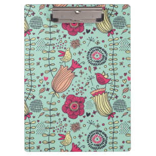 Cartoon floral pattern with birds clipboard