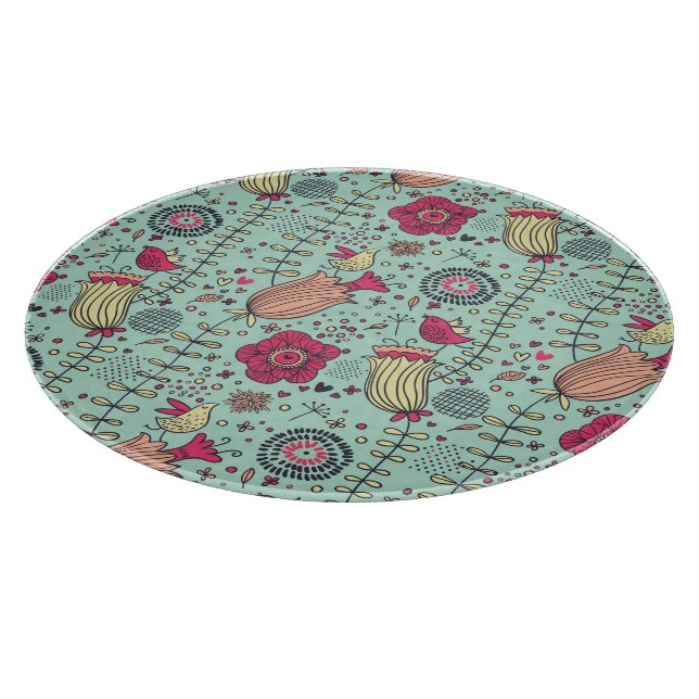 Cartoon floral pattern with birds cutting board (Corner)