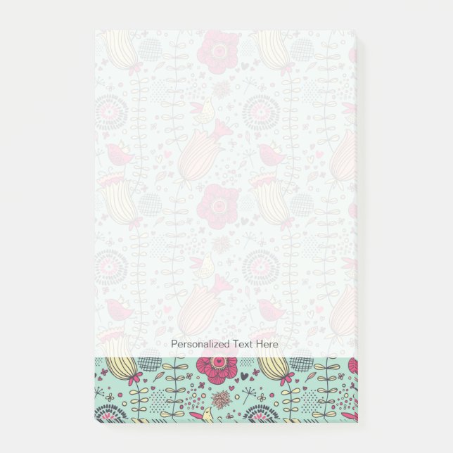 Cartoon floral pattern with birds post-it notes (Front)