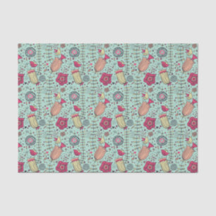 Cartoon floral pattern with birds tissue paper