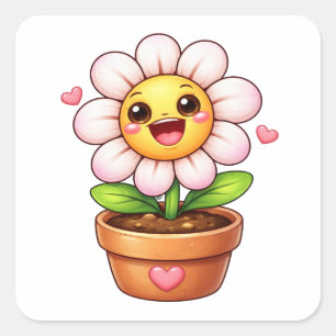 Cartoon flower laughing in pot Sticker