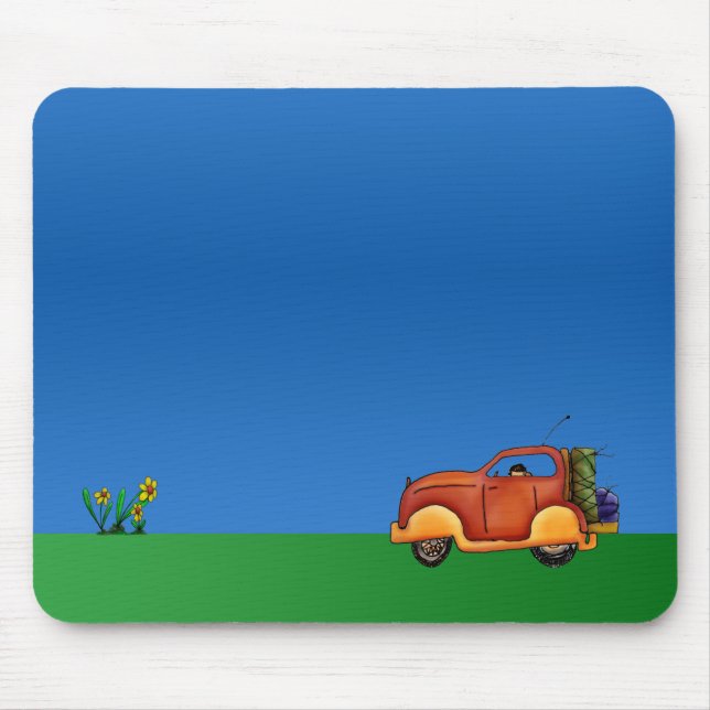 Cartoon Flowers and Car Customisable Mouse Mat Pad (Front)