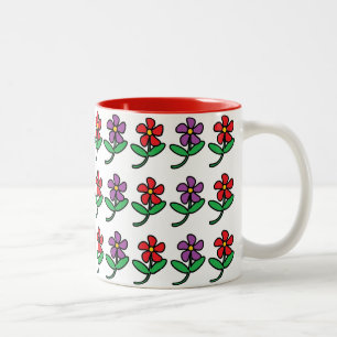 Cartoon Flowers Pattern Two-Tone Coffee Mug
