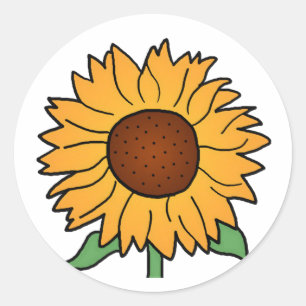 Cartoon Flowers, Summer Floral Sunflower Classic Round Sticker