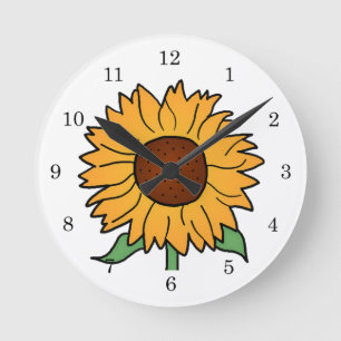 Cartoon Flowers, Summer Floral Sunflower Round Clock