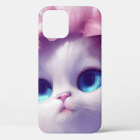 Cartoon fluffy baby kitten with big eyes