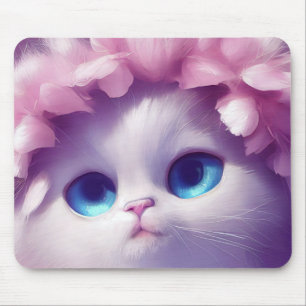 Cartoon fluffy baby kitten with big eyes mouse mat