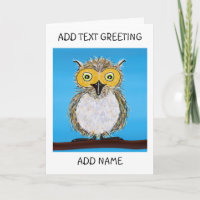 Cartoon Fluffy Owl Folded Greeting Card