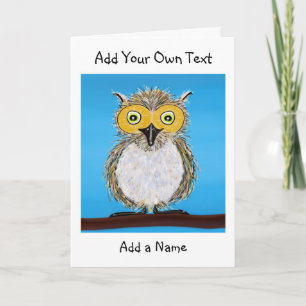 Cartoon Fluffy Owl Folded Greeting Card