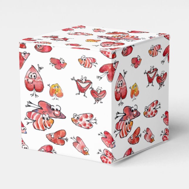 Cartoon Flying Love Hearts Paper Box (Front Side)