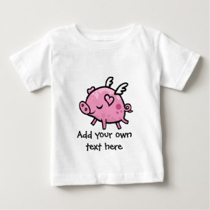 Cartoon Flying pig customisable text Baby T-Shirt