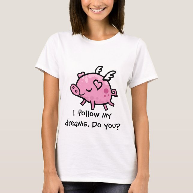 Cartoon Flying pig customisable text T-Shirt (Front)