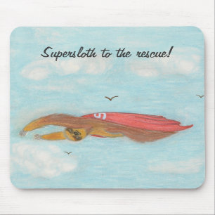 Cartoon flying Supersloth.  Mousepad. Mouse Mat