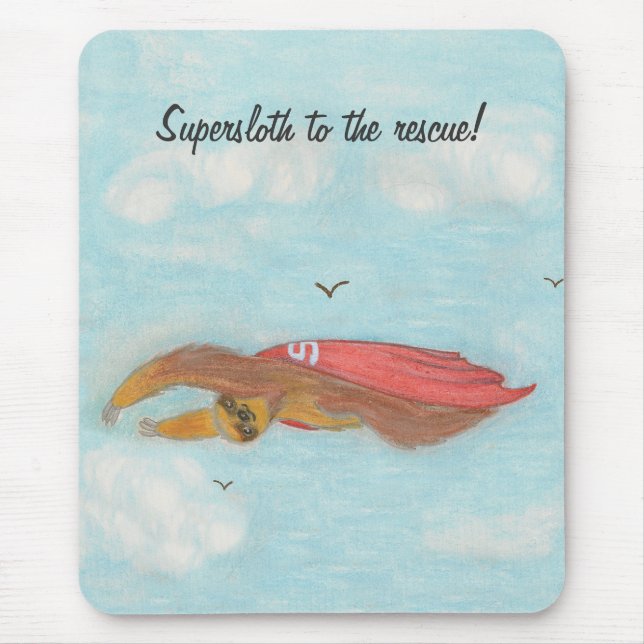 Cartoon flying Supersloth.  Mousepad. Mouse Mat (Front)