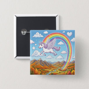 Cartoon Flying Unicorn with Rainbow 15 Cm Square Badge
