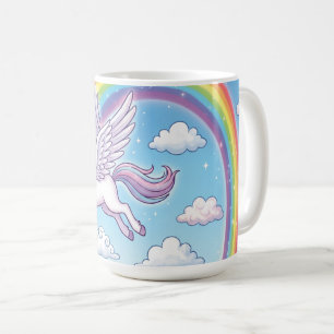 Cartoon Flying Unicorn with Rainbow Coffee Mug
