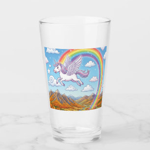 Cartoon Flying Unicorn with Rainbow Glass