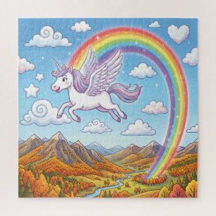 Cartoon Flying Unicorn with Rainbow Jigsaw Puzzle