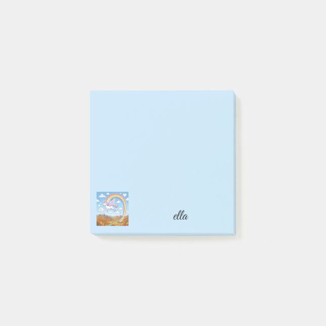 Cartoon Flying Unicorn with Rainbow | Personalise Post-it Notes (Front)