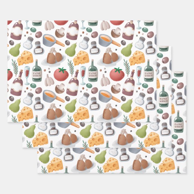 Cartoon Food and Drink Wrapping Paper Sheet (Set)