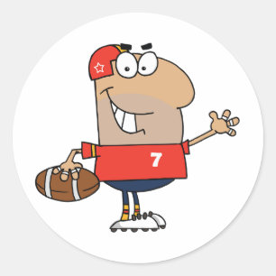 Cartoon Football Player Classic Round Sticker