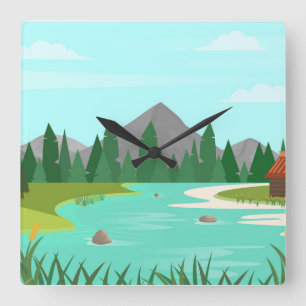 Cartoon forest square wall clock