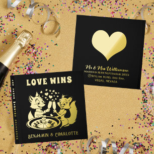 Cartoon Fox Couple   Married In Las Vegas Gold Guest Book