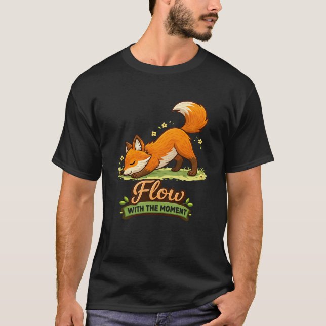 Cartoon Fox Downward Dog Yoga Design T-Shirt (Front)