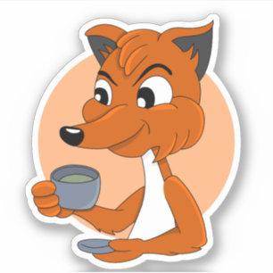Cartoon fox drinking tea - vinyl sticker
