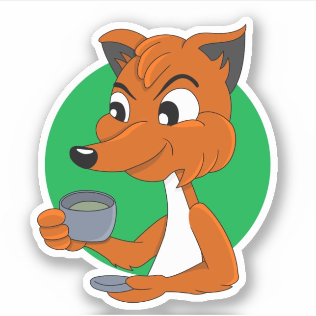 Cartoon fox drinking tea - vinyl sticker (Front)